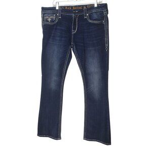 Rock Revival Womens Betty Bootcut Jeans 34" Embroidered Rhinestone Pockets Denim